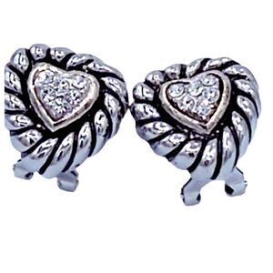 Silver plated & gold colored crystal heart earrings